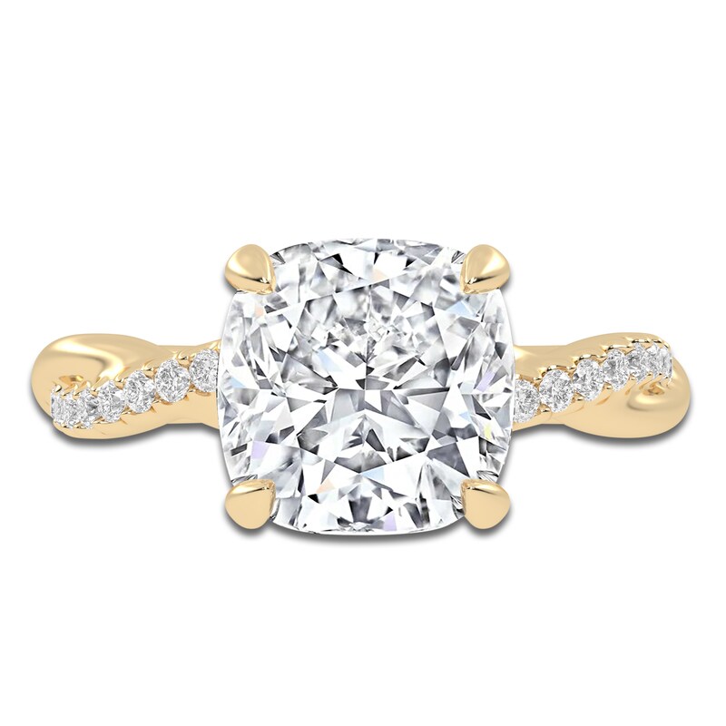 Main Image 3 of Cushion-Cut Lab-Grown Diamond Twist Engagement Ring 2-1/3 ct tw 14K Yellow Gold