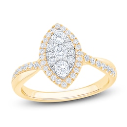 Brilliant Moments Multi-Diamond Marquise Halo Engagement Ring 3/4 ct tw 14K Yellow Gold