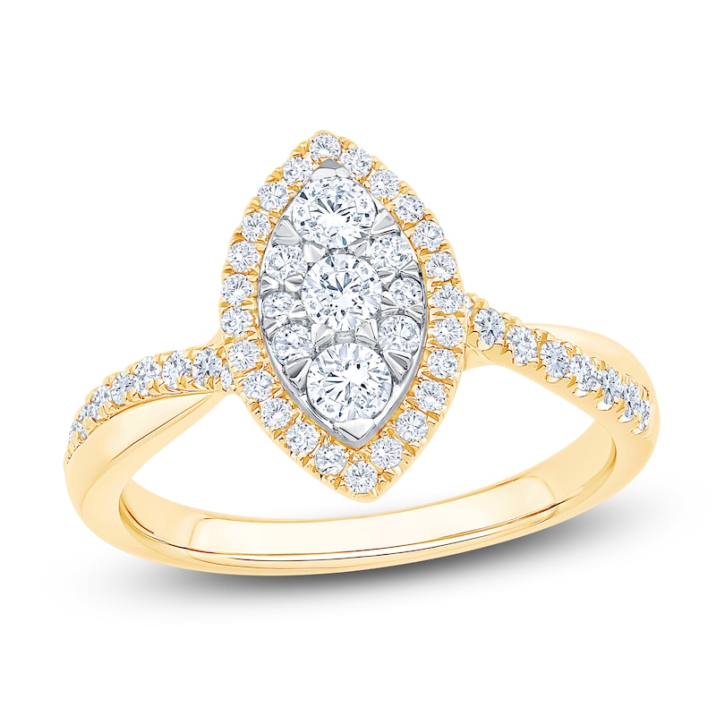 Main Image 1 of Brilliant Moments Multi-Diamond Marquise Halo Engagement Ring 3/4 ct tw 14K Yellow Gold