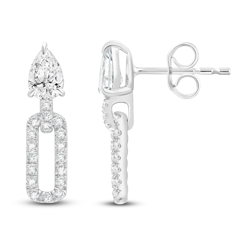Main Image 1 of Pear-Shaped Lab-Grown Diamond Link Drop Earrings 2 ct tw 14K White Gold