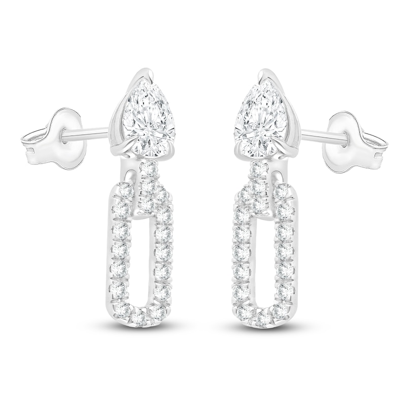 Main Image 2 of Pear-Shaped Lab-Grown Diamond Link Drop Earrings 2 ct tw 14K White Gold