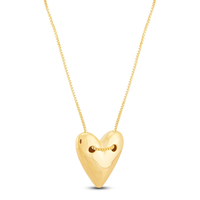 Main Image 2 of Italia D'Oro Sliding Puff Heart Necklace 14K Yellow Gold 18"