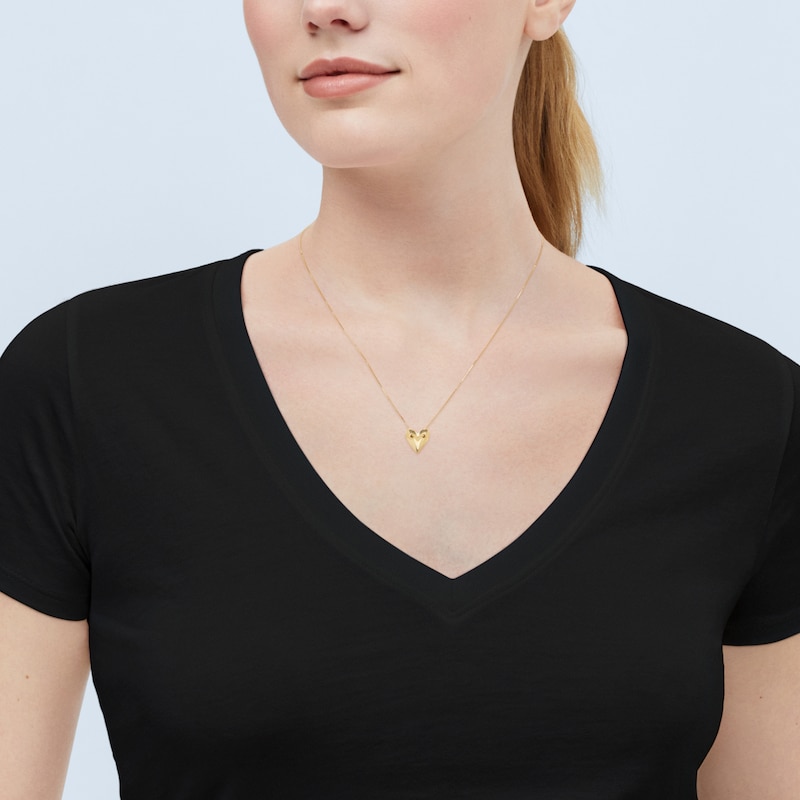 Main Image 5 of Italia D'Oro Sliding Puff Heart Necklace 14K Yellow Gold 18"
