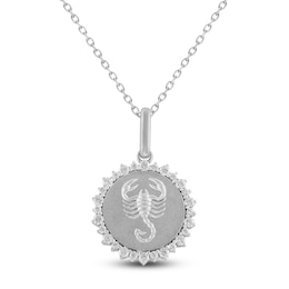 Diamond Zodiac Scorpio Medallion Necklace 1/3 ct tw Sterling Silver 18"
