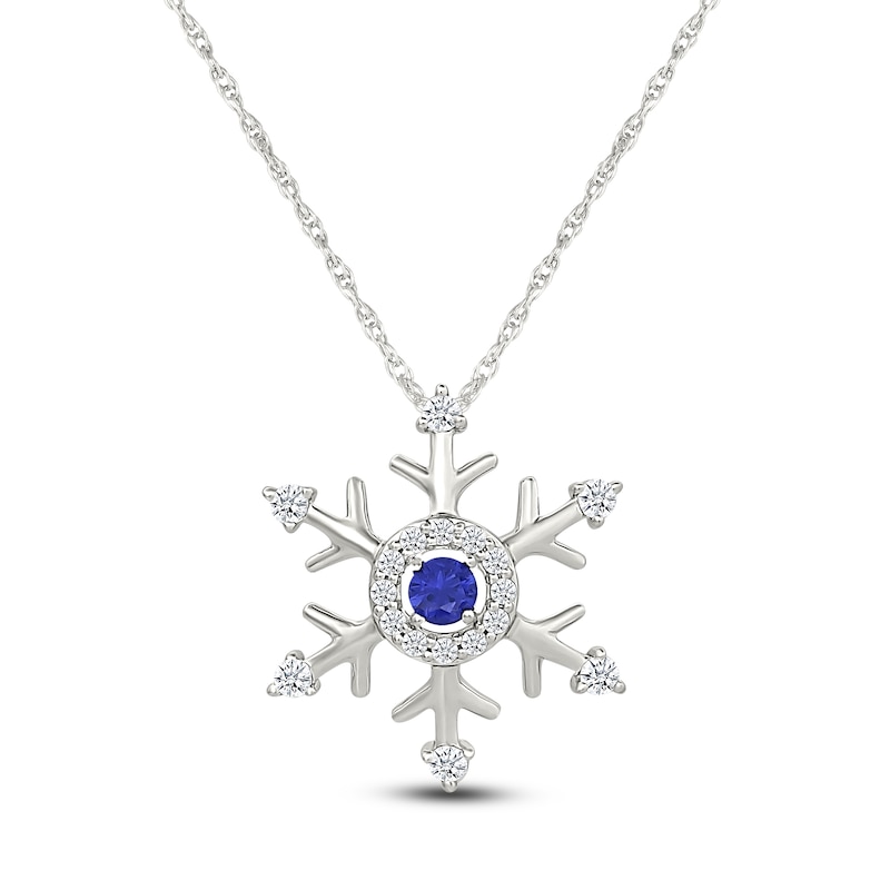 Main Image 1 of Blue & White Lab-Created Sapphire Snowflake Necklace Sterling Silver 18"