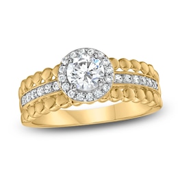 Brilliant Moments Round-Cut Diamond Halo Beaded Engagement Ring 3/4 ct tw 14K Yellow Gold