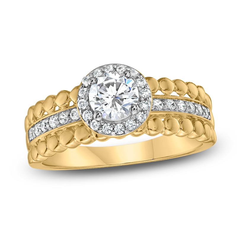 Main Image 1 of Brilliant Moments Round-Cut Diamond Halo Beaded Engagement Ring 3/4 ct tw 14K Yellow Gold