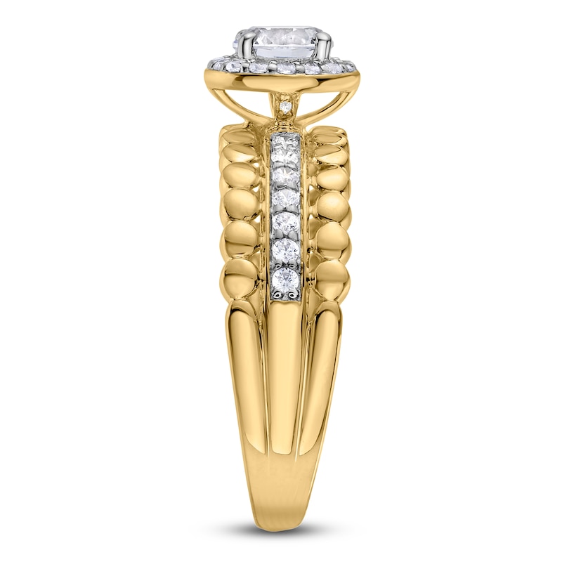 Main Image 3 of Brilliant Moments Round-Cut Diamond Halo Beaded Engagement Ring 3/4 ct tw 14K Yellow Gold