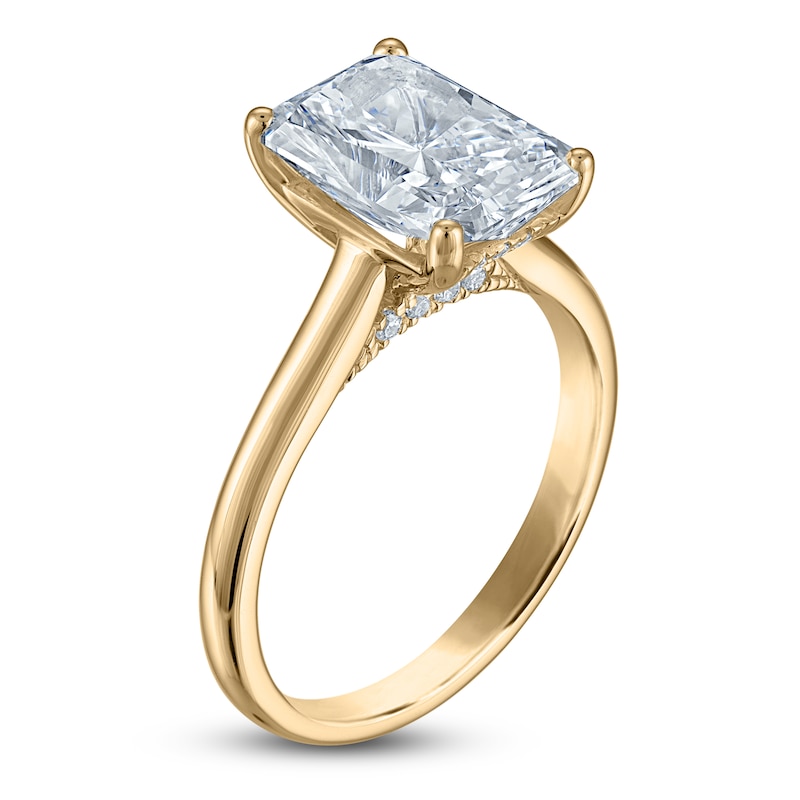 Main Image 2 of Radiant-Cut Lab-Grown Diamond Solitaire Plus Engagement Ring 3 ct tw 18K Yellow Gold (VS2/F)