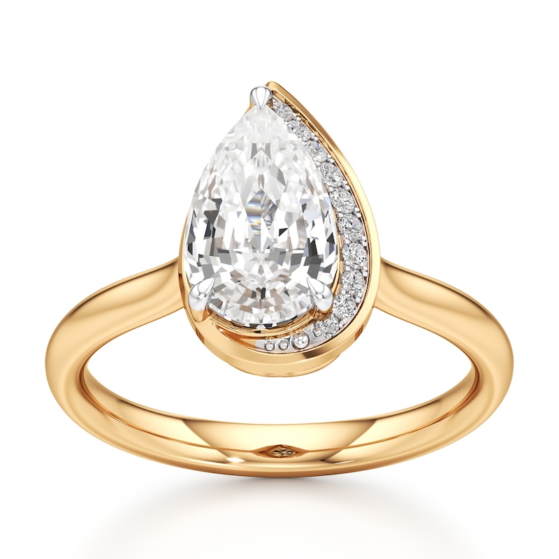Main Image 1 of J'Lure Pear Step-Cut Lab-Grown Diamond Half-Halo Engagement Ring 2 ct tw 18K Yellow Gold