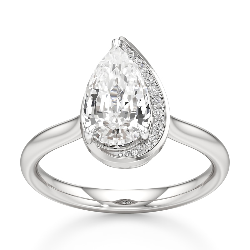 Main Image 1 of J'Lure Pear Step-Cut Lab-Grown Diamond Half-Halo Engagement Ring 2 ct tw 18K White Gold