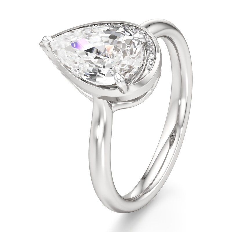 Main Image 4 of J'Lure Pear Step-Cut Lab-Grown Diamond Half-Halo Engagement Ring 2 ct tw 18K White Gold