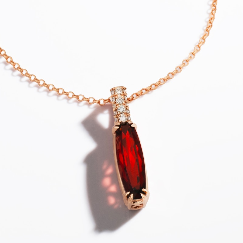 Main Image 3 of Le Vian Silhouette Elongated Cushion-Cut Natural Garnet Necklace 1/8 ct tw Diamonds 14K Strawberry Gold 19"