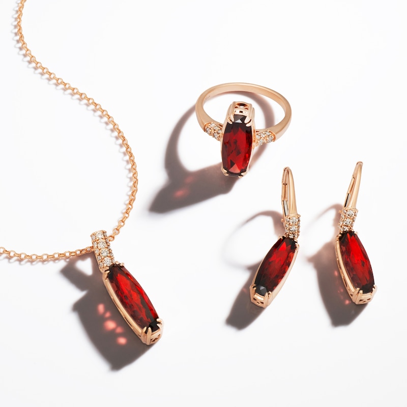 Main Image 4 of Le Vian Silhouette Elongated Cushion-Cut Natural Garnet Necklace 1/8 ct tw Diamonds 14K Strawberry Gold 19"