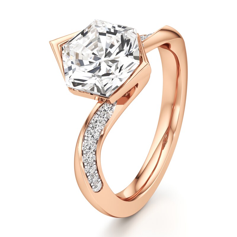 Main Image 4 of J'Lure Hexagon Brilliant-Cut Lab-Grown Diamond Bypass Engagement Ring 3-1/4 ct tw 18K Rose Gold