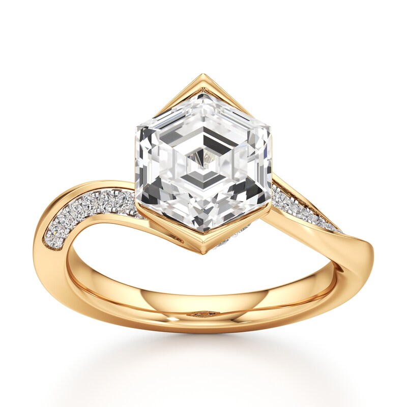 Main Image 1 of J'Lure Hexagon Step-Cut Lab-Grown Diamond Bypass Engagement Ring 3-1/4 ct tw 18K Yellow Gold
