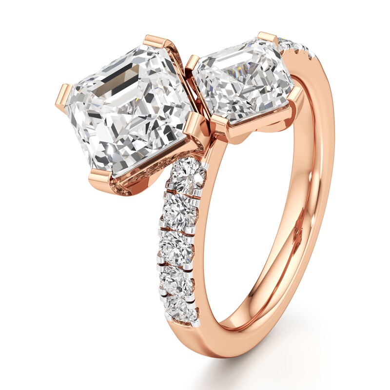 Main Image 4 of J'Lure Square-Emerald Step-Cut Two-Stone Lab-Grown Diamond Engagement Ring 4-5/8 ct tw 18K Rose Gold