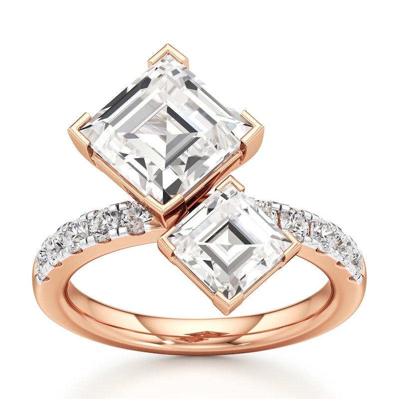 Main Image 1 of J'Lure Carre Step-Cut Two-Stone Lab-Created Diamond Engagement Ring 4-5/8 ct tw 18K Rose Gold