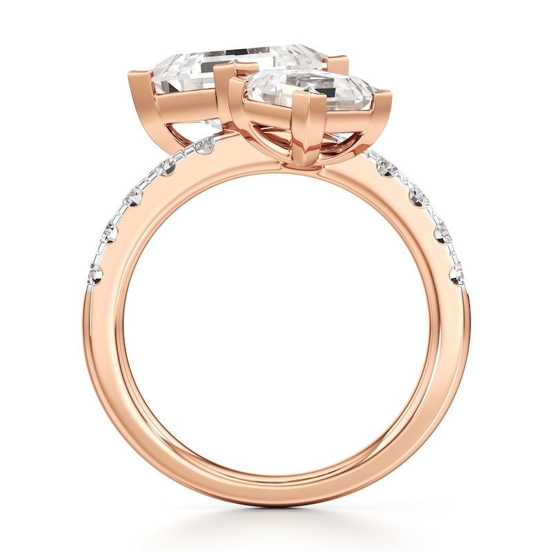 Main Image 2 of J'Lure Carre Step-Cut Two-Stone Lab-Created Diamond Engagement Ring 4-5/8 ct tw 18K Rose Gold
