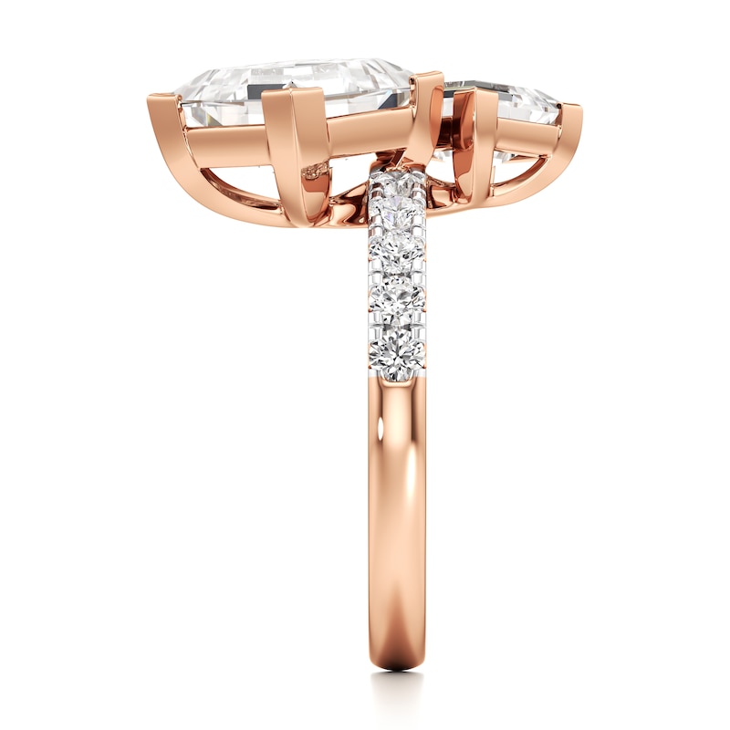 Main Image 3 of J'Lure Carre Step-Cut Two-Stone Lab-Created Diamond Engagement Ring 4-5/8 ct tw 18K Rose Gold