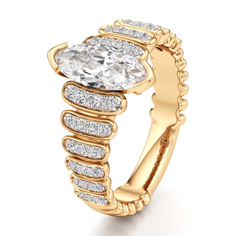 Main Image 4 of J'Lure Moval Old-Cut Lab-Grown Diamond Engagement Ring 1-1/3 ct tw 18K Yellow Gold
