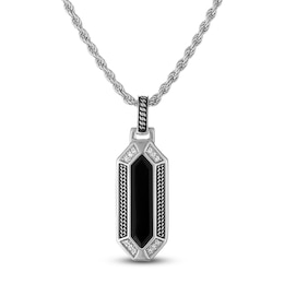 1933 by Esquire Men's Hexagon-Cut Natural Black Onyx & Diamond Necklace 1/20 ct tw Sterling Silver 22"