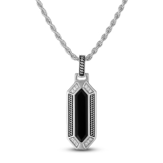 1933 by Esquire Men's Hexagon-Cut Natural Black Onyx & Diamond Necklace 1/20 ct tw Sterling Silver 22"