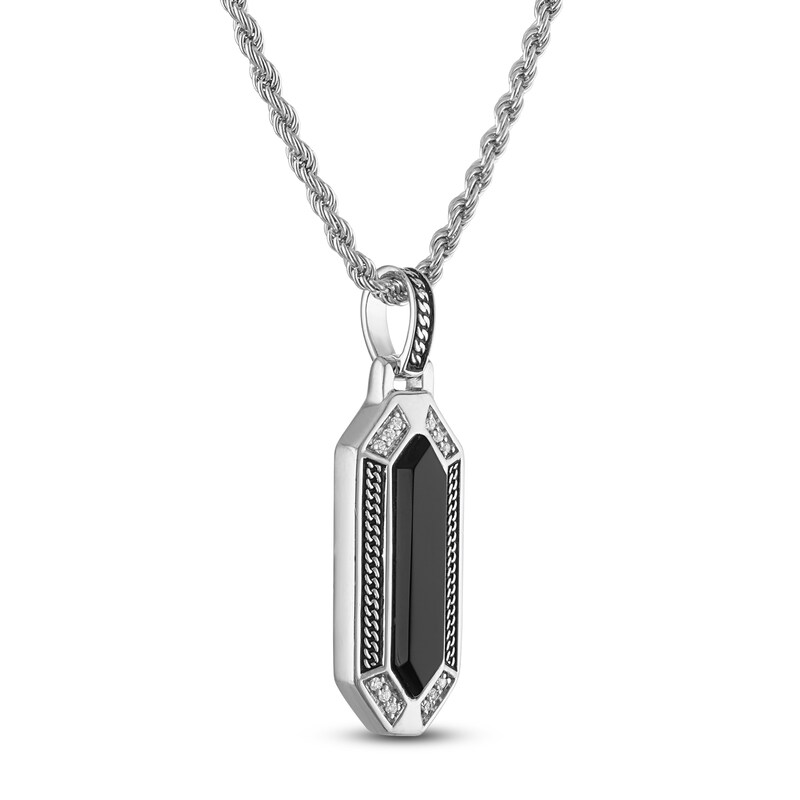 Main Image 2 of 1933 by Esquire Men's Hexagon-Cut Natural Black Onyx & Diamond Necklace 1/20 ct tw Sterling Silver 22"