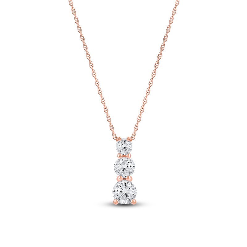 Lab-Grown Diamond Graduated Three-Stone Drop Necklace 1 ct tw 14K Rose Gold 18