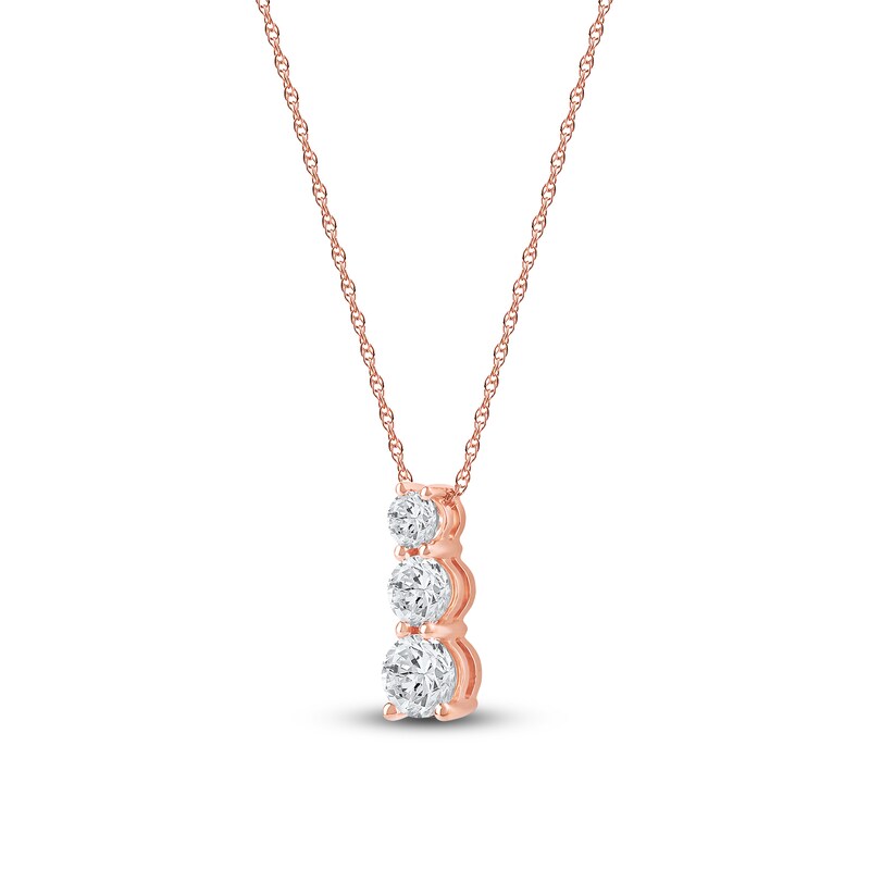 Main Image 2 of Lab-Grown Diamond Graduated Three-Stone Drop Necklace 1 ct tw 14K Rose Gold 18"