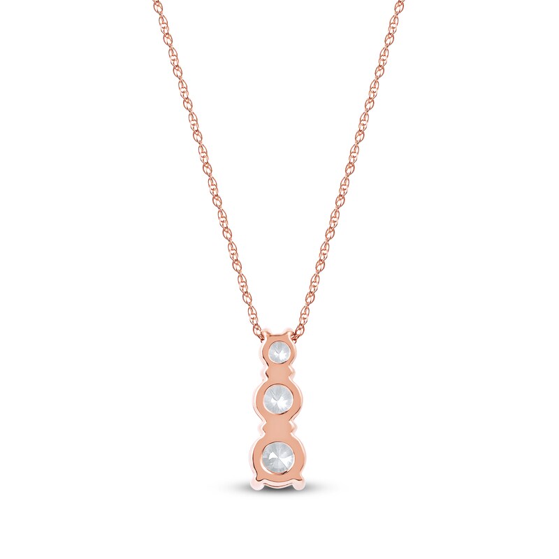 Main Image 3 of Lab-Grown Diamond Graduated Three-Stone Drop Necklace 1 ct tw 14K Rose Gold 18"