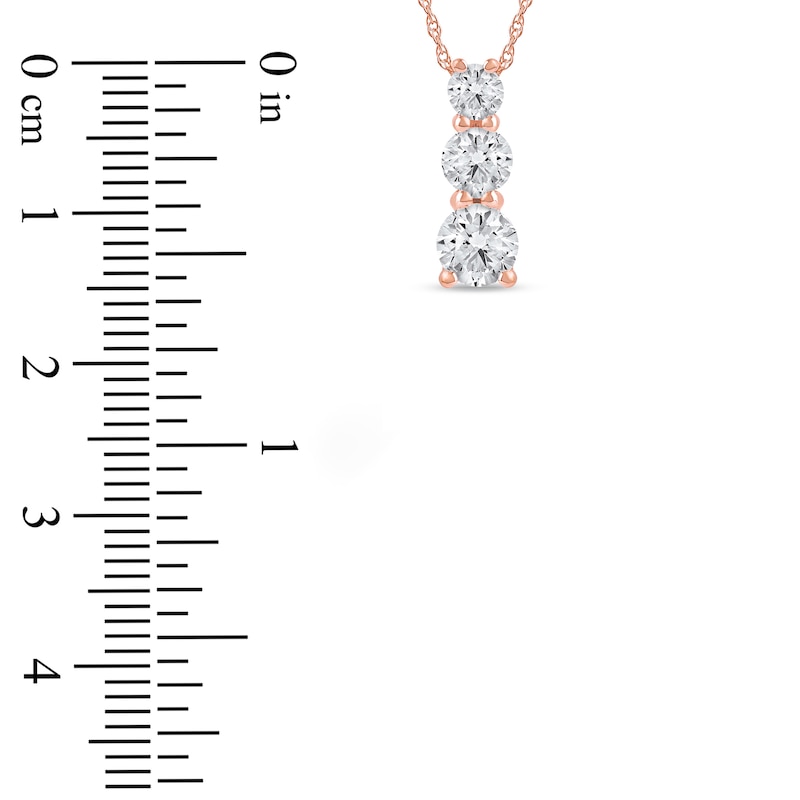 Main Image 4 of Lab-Grown Diamond Graduated Three-Stone Drop Necklace 1 ct tw 14K Rose Gold 18"