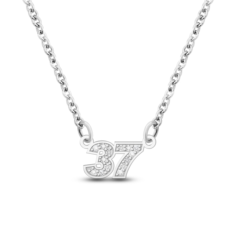 Main Image 1 of Diamond Double Digit Number Necklace Diamond Accents 10K White Gold 18"