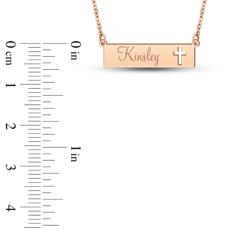 Main Image 4 of Engravable Name Bar Necklace with Cross Cutout 14K Rose Gold-Plated Sterling Silver 18"