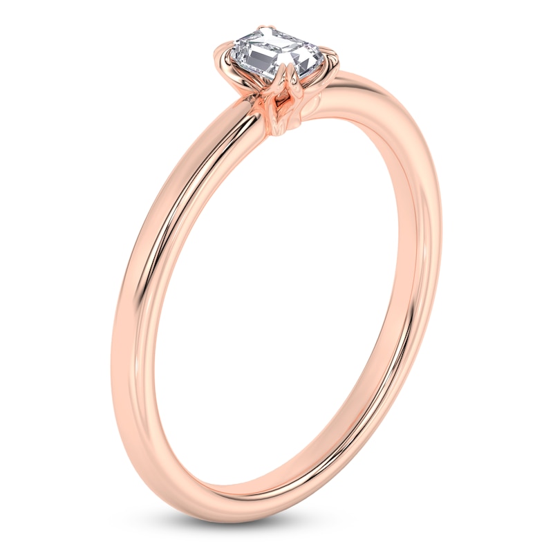 Main Image 2 of Certified Emerald-Cut Diamond Solitaire Engagement Ring 1/4 ct tw 14K Rose Gold (I1/I)