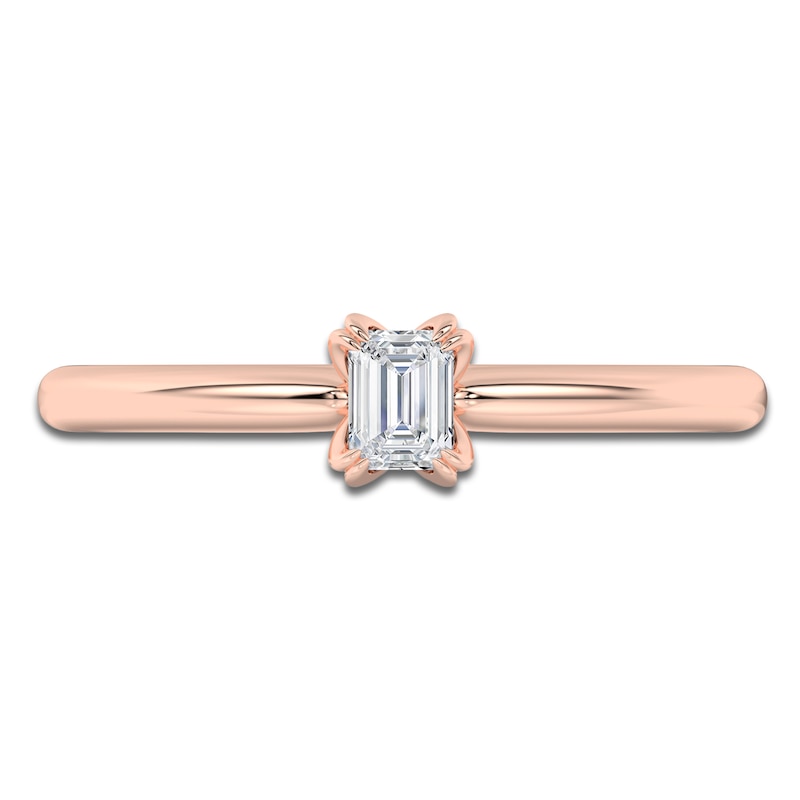 Main Image 3 of Certified Emerald-Cut Diamond Solitaire Engagement Ring 1/4 ct tw 14K Rose Gold (I1/I)