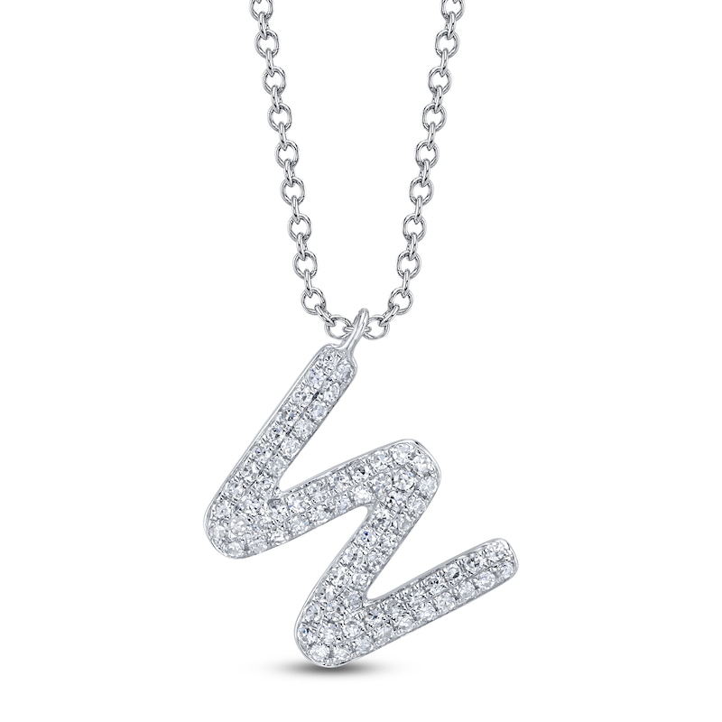 Main Image 1 of Shy Creation Diamond Letter W Pavé Necklace 1/8 ct tw 14K White Gold 18" SC55028331-W