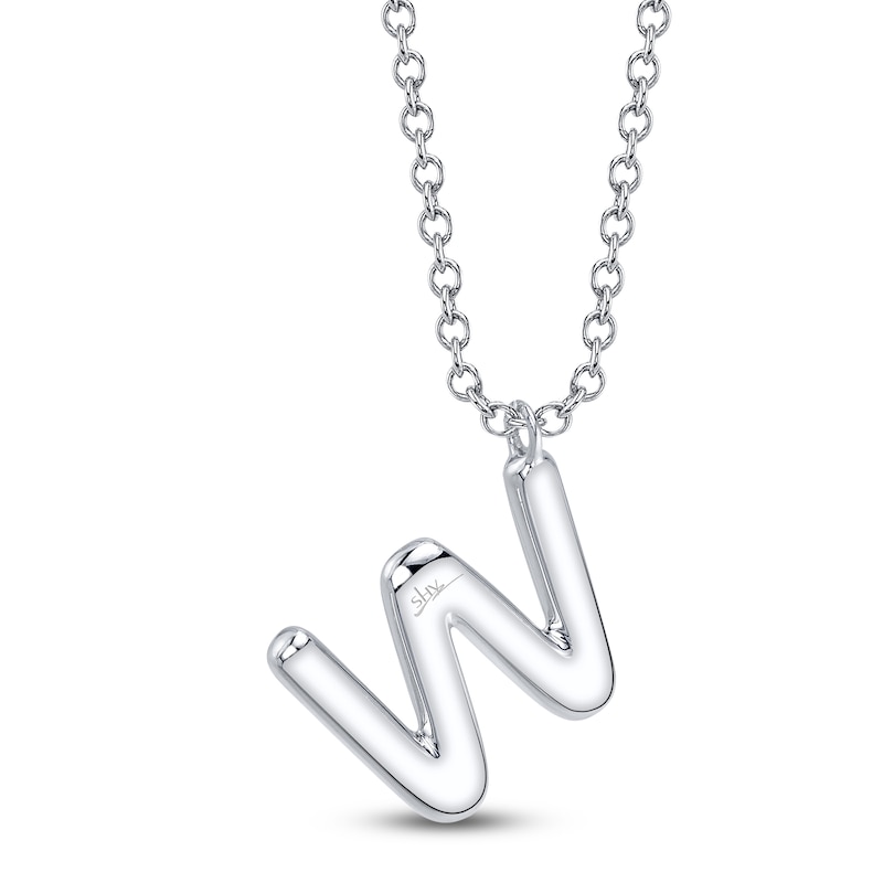 Main Image 3 of Shy Creation Diamond Letter W Pavé Necklace 1/8 ct tw 14K White Gold 18" SC55028331-W