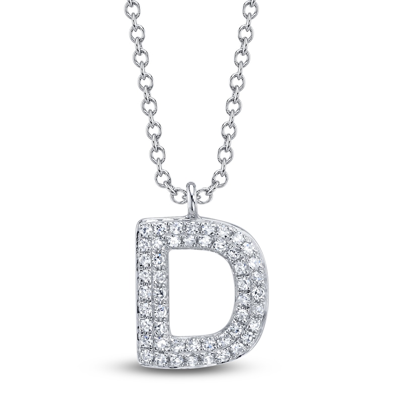 Main Image 1 of Shy Creation Diamond Letter D Pavé Necklace 1/15 ct tw 14K White Gold 18" SC55028331-D