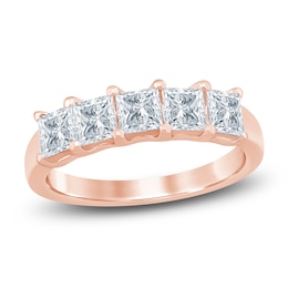 Princess-Cut Lab-Grown Diamond Five-Stone Anniversary Ring 1-1/2 ct tw 14K Rose Gold