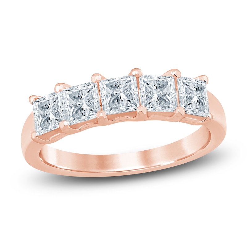 Main Image 1 of Princess-Cut Lab-Grown Diamond Five-Stone Anniversary Ring 1-1/2 ct tw 14K Rose Gold