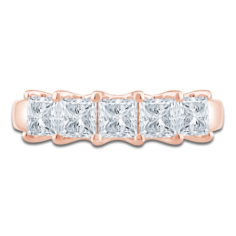 Main Image 3 of Princess-Cut Lab-Grown Diamond Five-Stone Anniversary Ring 1-1/2 ct tw 14K Rose Gold