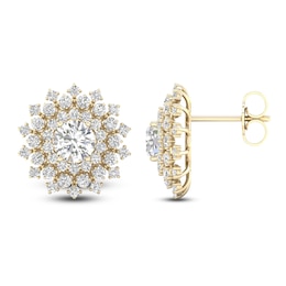 Lab-Grown Diamond Dahlia Flower Earrings 2 ct tw 14K Yellow Gold