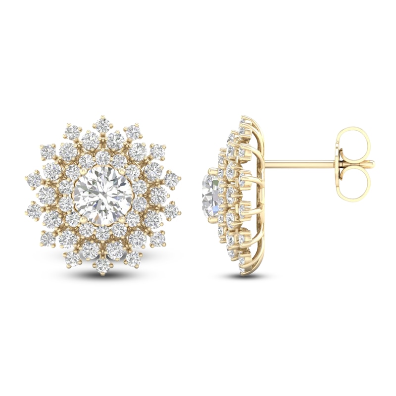 Main Image 1 of Lab-Grown Diamond Dahlia Flower Earrings 2 ct tw 14K Yellow Gold