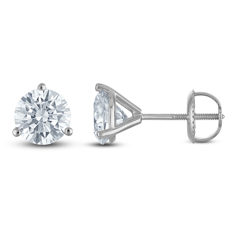 Main Image 1 of Round-Cut Lab-Grown Diamond Solitaire Stud Earrings 2 ct tw Platinum (VS2/F)
