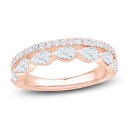 Pear-Shaped & Round-Cut Diamond Two-Row Anniversary Ring 1-1/4 ct tw 14K Rose Gold