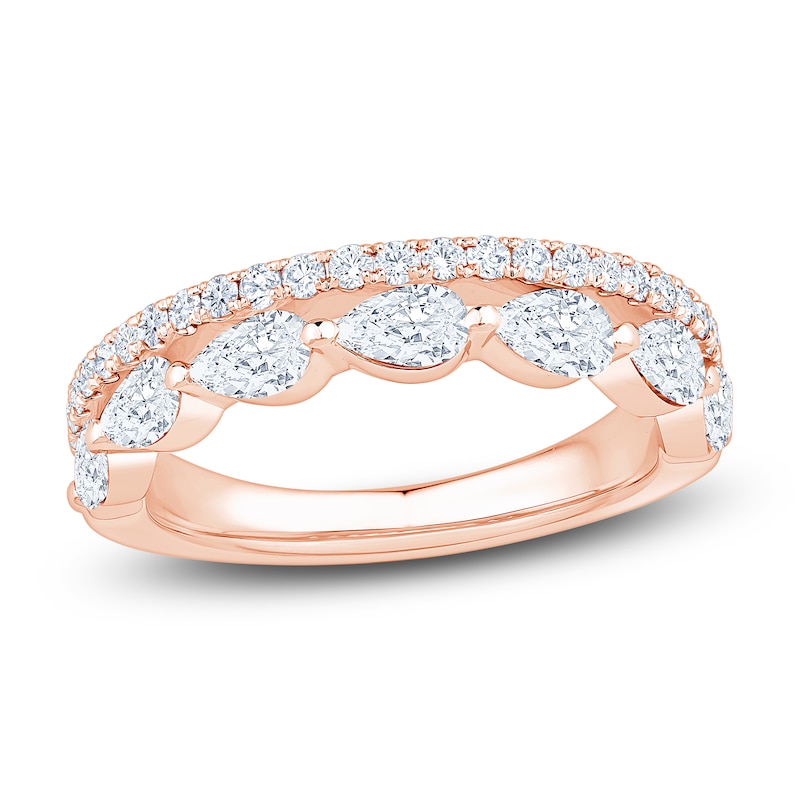 Main Image 1 of Pear-Shaped & Round-Cut Diamond Two-Row Anniversary Ring 1-1/4 ct tw 14K Rose Gold