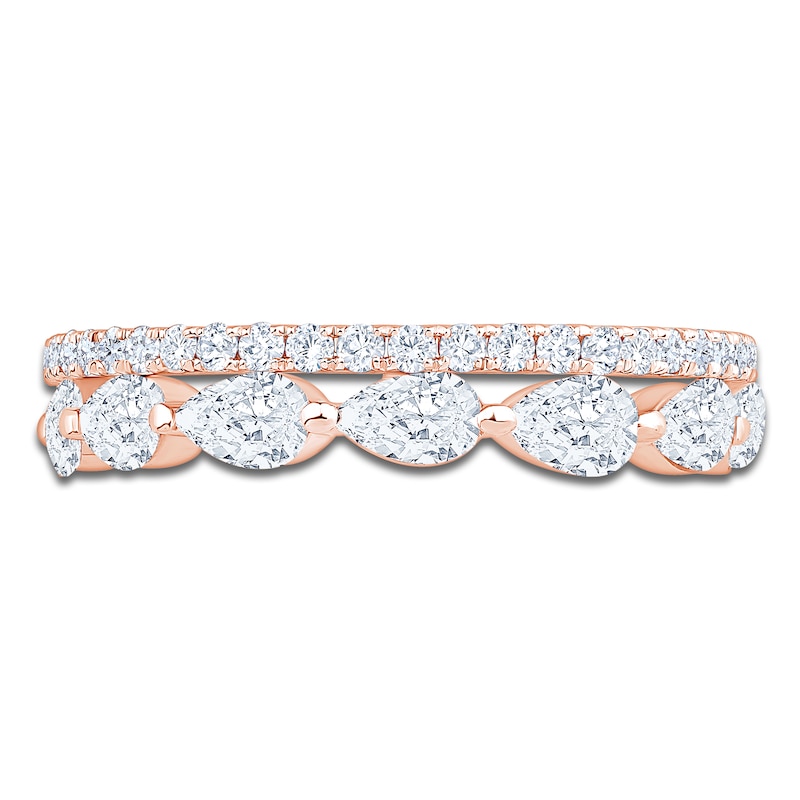 Main Image 3 of Pear-Shaped & Round-Cut Diamond Two-Row Anniversary Ring 1-1/4 ct tw 14K Rose Gold