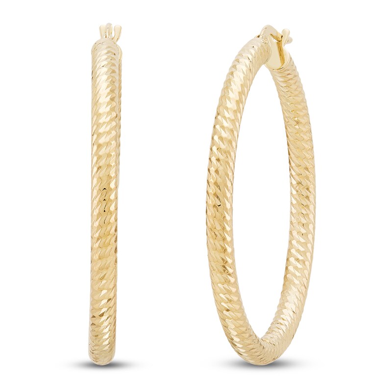 Main Image 2 of Diamond-Cut Hoop Earrings 14K Yellow Gold 30mm