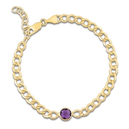 Natural Amethyst Bezel-Set Solitaire Chain Bracelet 14K Yellow Gold 7.25"